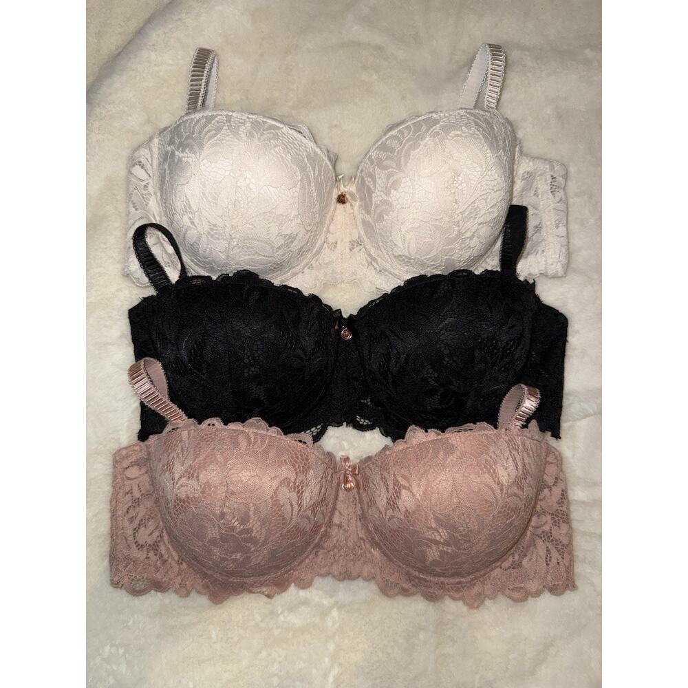 Marilyn Monroe Bra Lot 36C Set 3 Lace Push Up Strapless NWOT Nude Black Pink